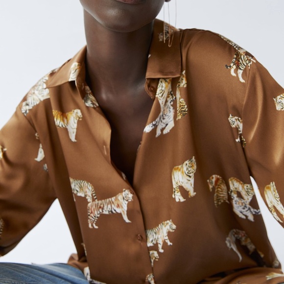 NWT Zara retro animal print satin blouse/top - Picture 11 of 16
